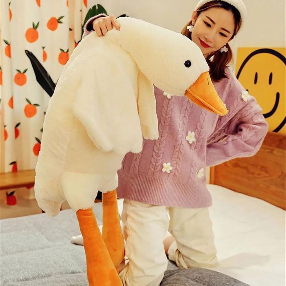 Peluche canard géant jaune doux chambre enfant 160cm / blanc La compagnie de la peluche