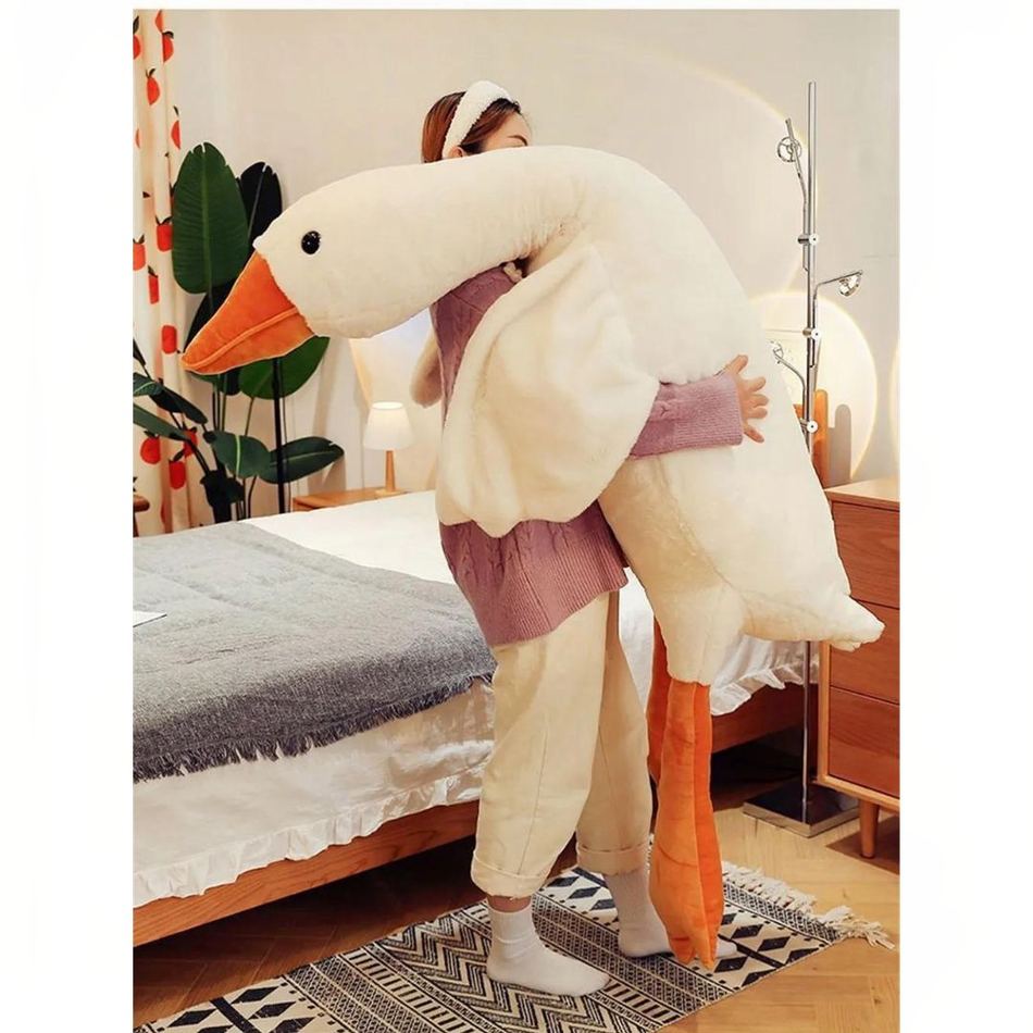 Peluche canard géant jaune doux chambre enfant 190cm / blanc La compagnie de la peluche