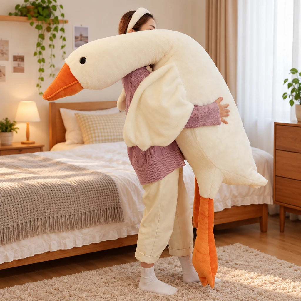 Peluche canard géant jaune doux chambre enfant 190cm / blanc La compagnie de la peluche