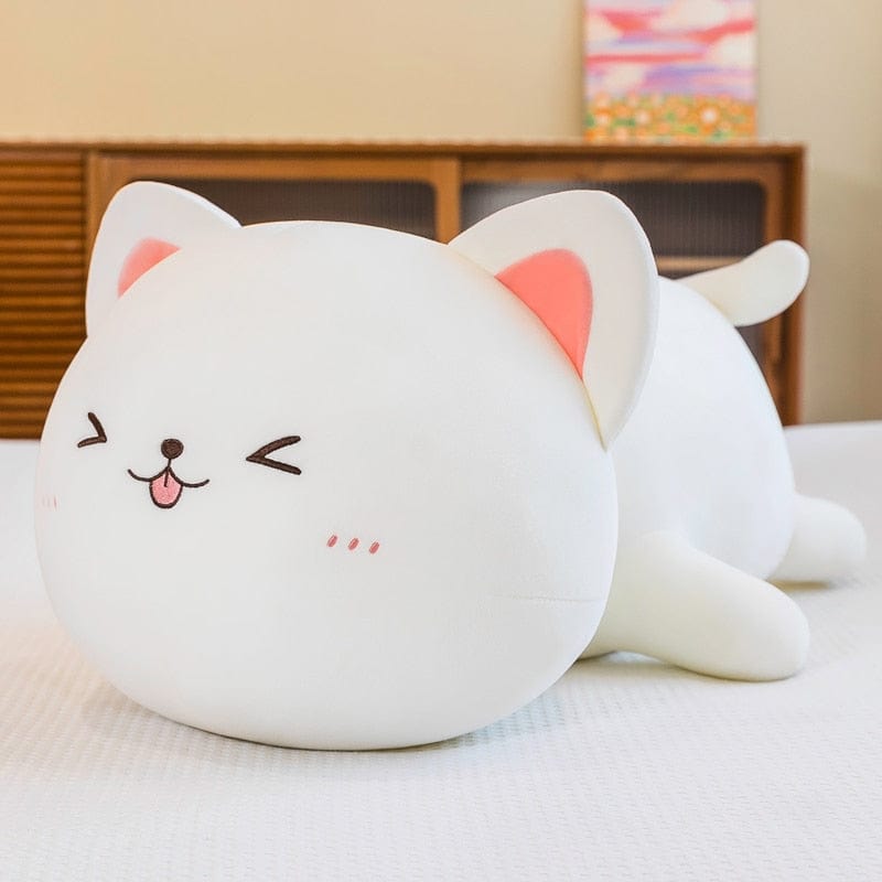 Peluche chat à câlins 40cm / Blanc yeux fermés
