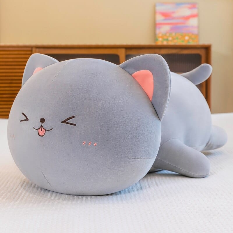 Peluche chat à câlins 40cm / Gris yeux fermés