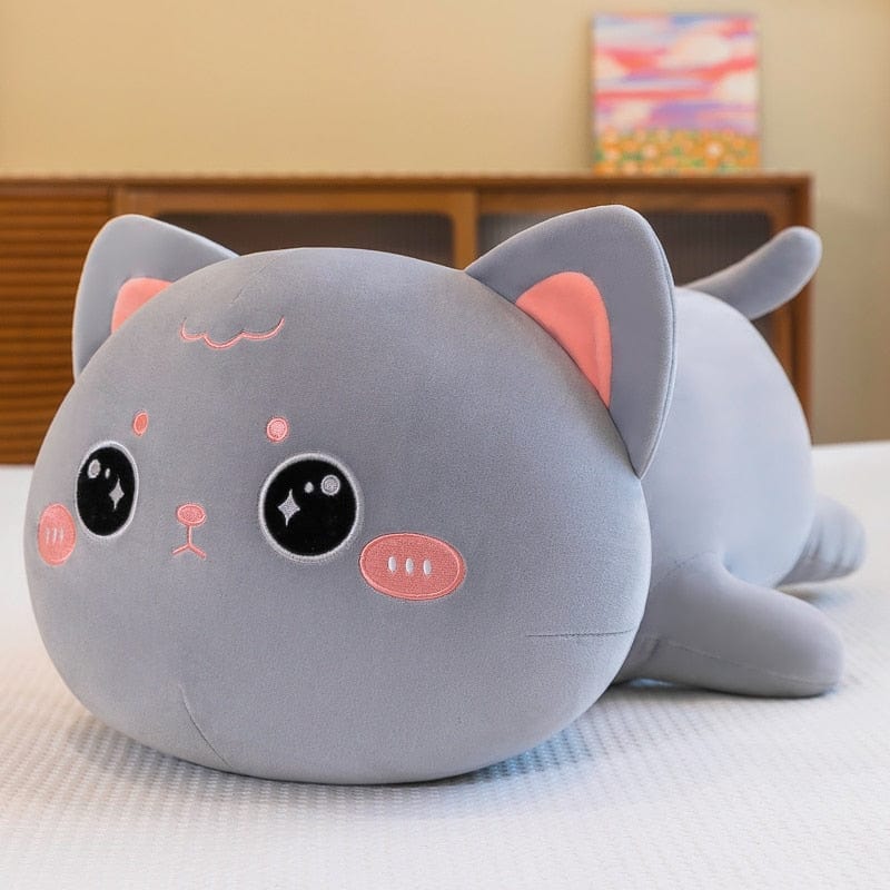 Peluche chat à câlins 40cm / Gris yeux ouverts