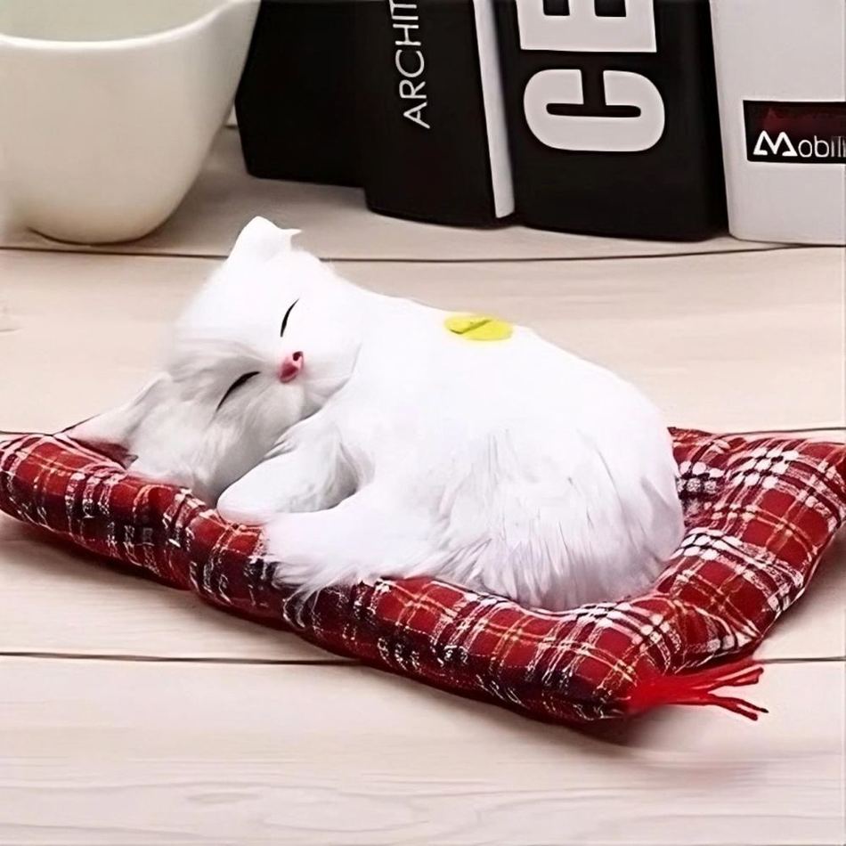 Peluche chat blanc endormi doux câlin chambre cosy La compagnie de la peluche