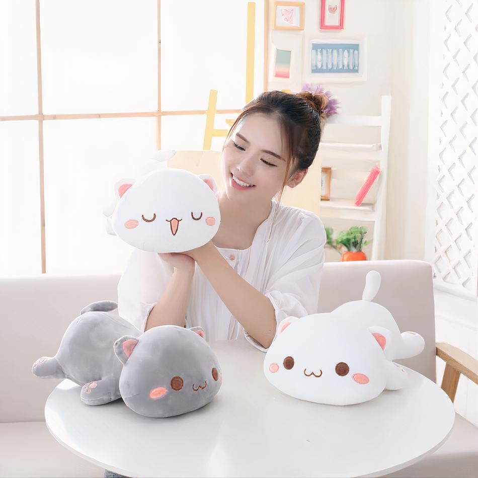 Peluche chat blanc kawaii doux sommeil cocooning hiver La compagnie de la peluche