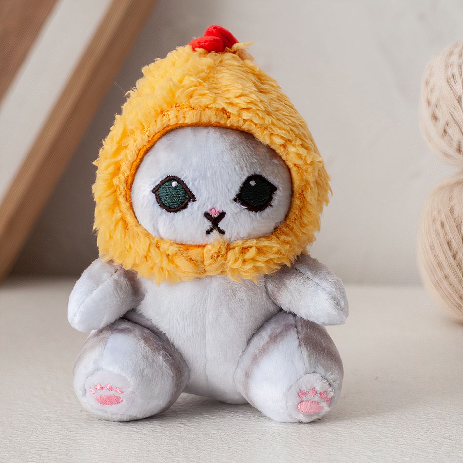 Peluche chat cagoule jaune mignon doux câlin enfant La compagnie de la peluche
