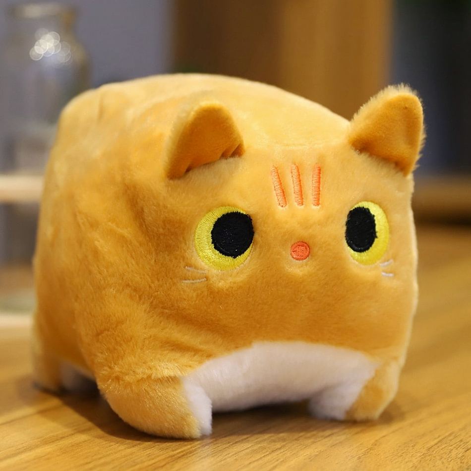 Peluche chat carré doux confort univers cocooning maison jaune La compagnie de la peluche
