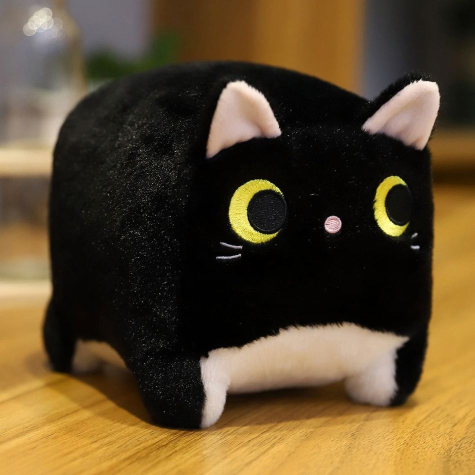 Peluche chat carré doux confort univers cocooning maison noir La compagnie de la peluche