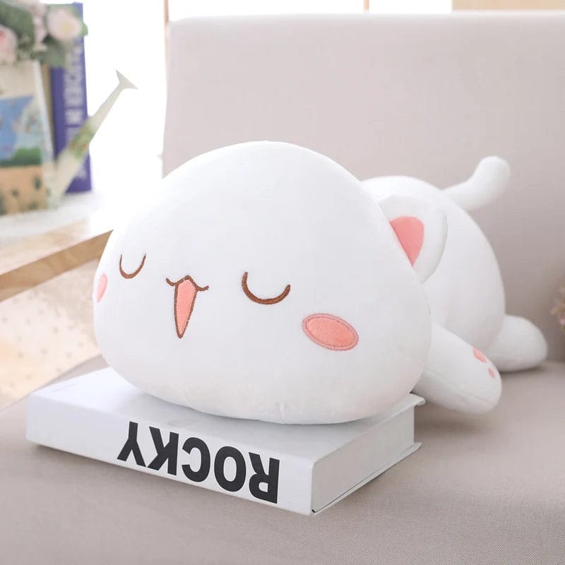 Peluche chat coloré bouche ouverte Blanc / 65cm