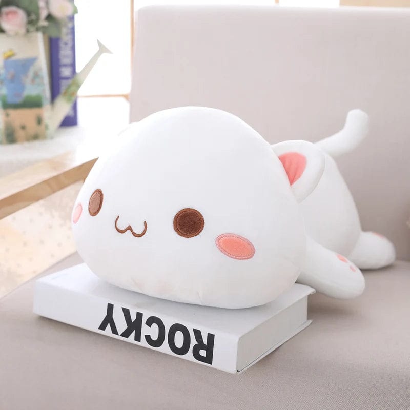 Peluche chat coloré yeux ouverts Blanc / 65cm