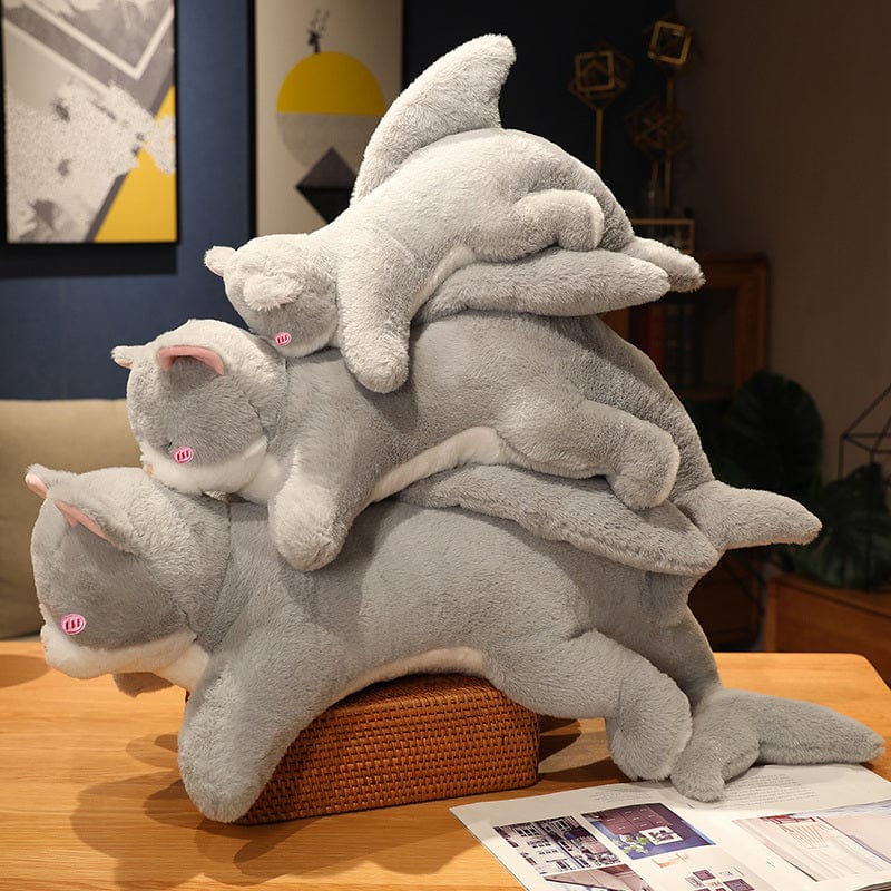 Peluche chat croisé avec un requin 50cm