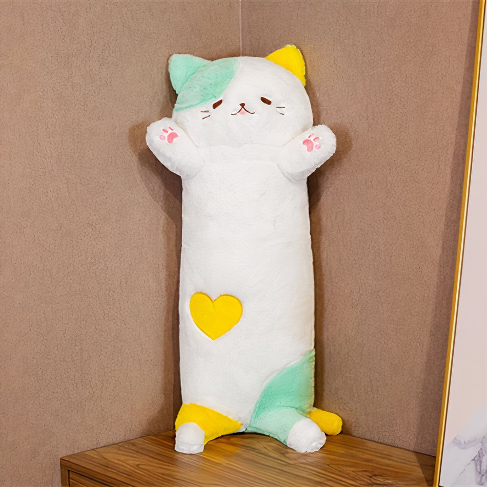 Peluche chat géant doux câlin détente chambre cosy vert La compagnie de la peluche