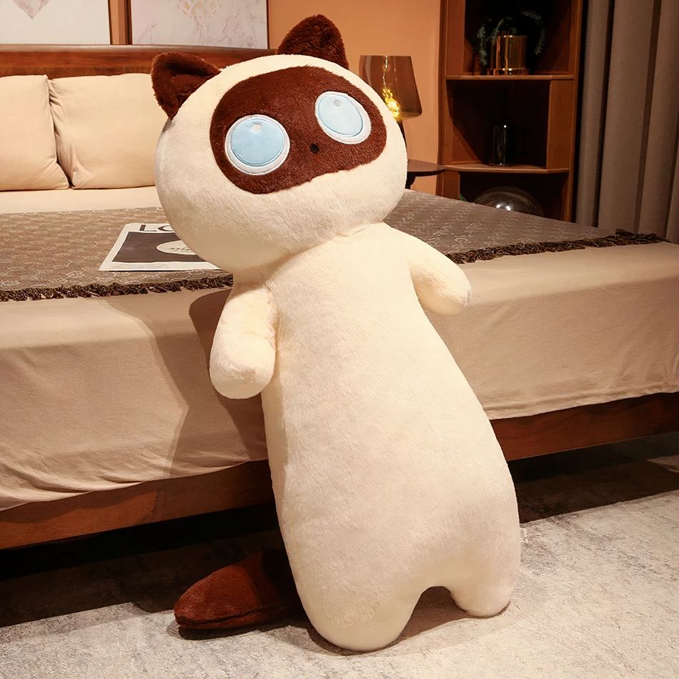 Peluche chat géant doux câlin pour décoration chambre beige La compagnie de la peluche