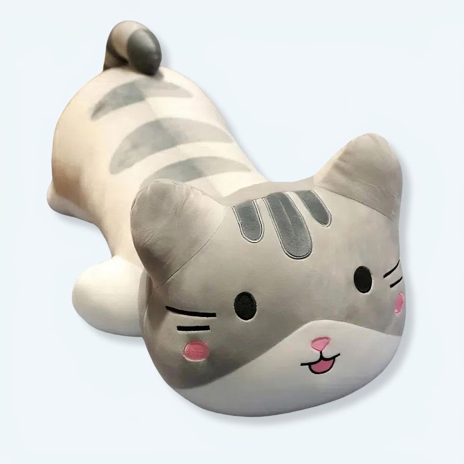 Peluche chat gris oreiller doux câlin déco maison 40cm La compagnie de la peluche