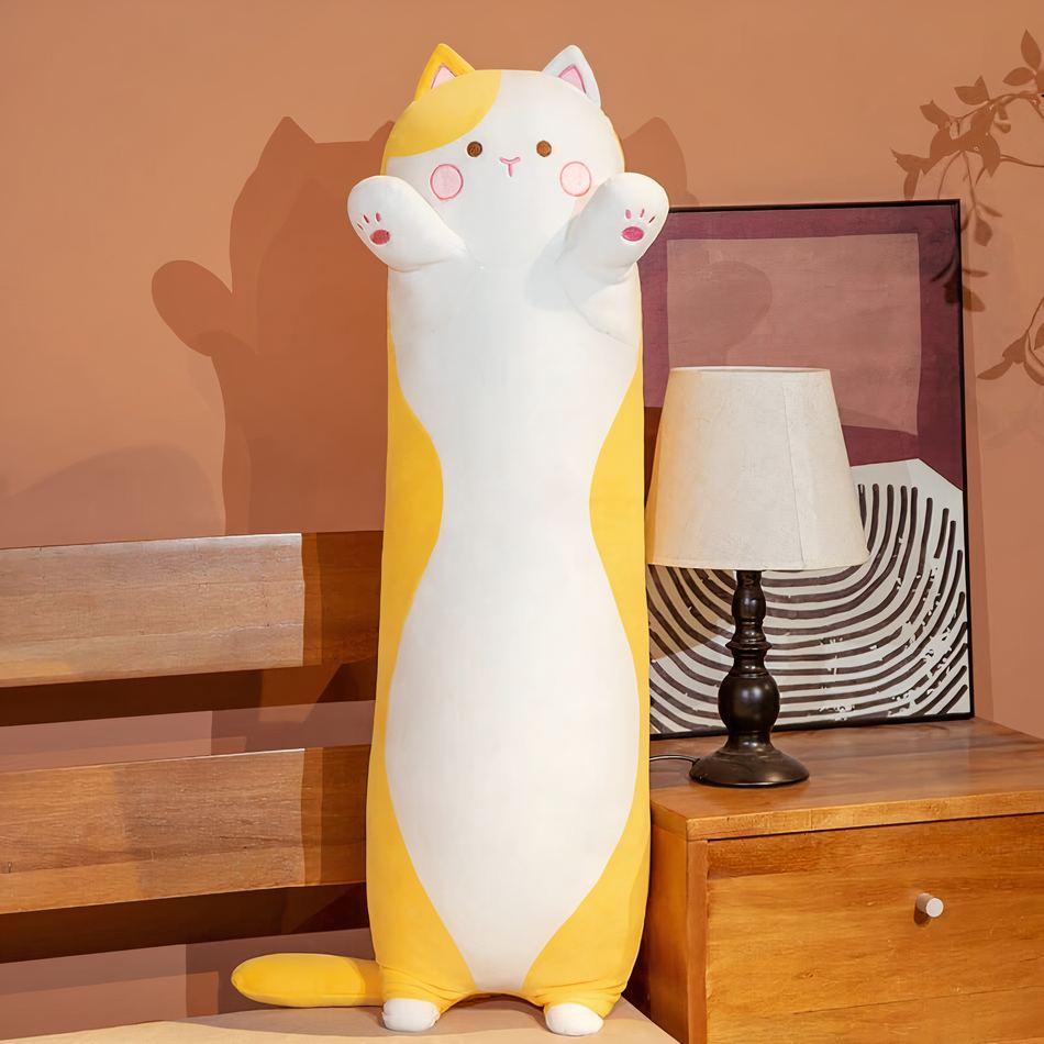 Peluche chat long doux câlin pour moments réconfortants jaune La compagnie de la peluche