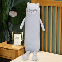 Peluche chat long doux oreiller câlin pour sieste cosy bleu La compagnie de la peluche