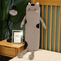 Peluche chat long doux oreiller câlin pour sieste cosy gris La compagnie de la peluche