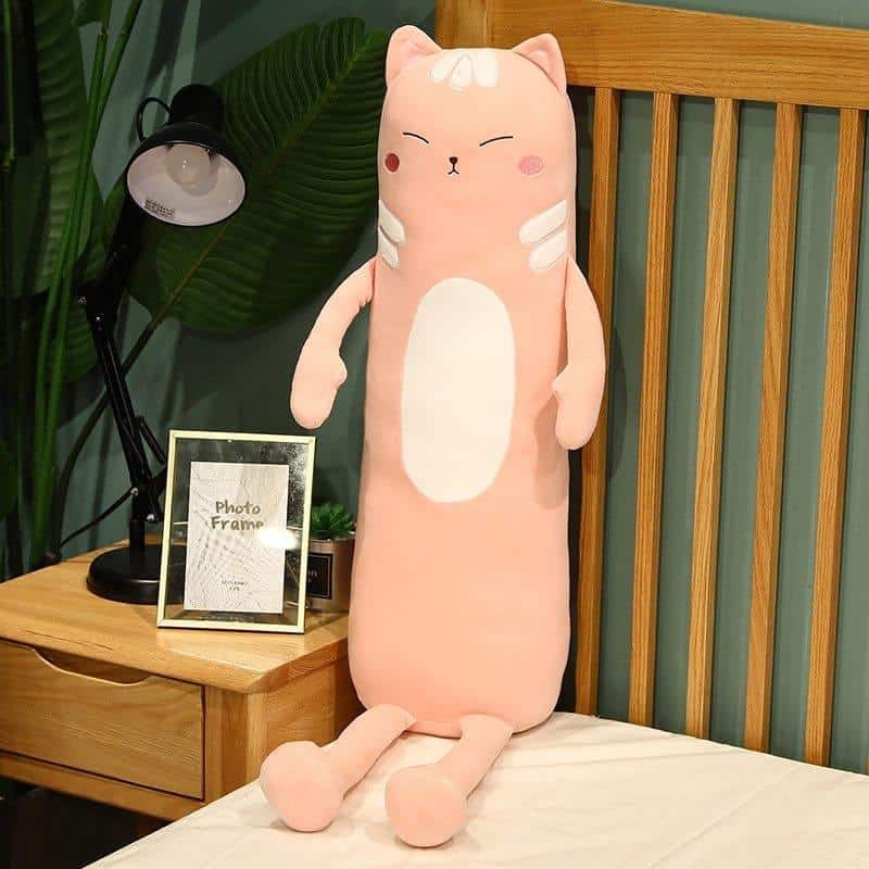 Peluche chat long doux oreiller câlin pour sieste cosy rose La compagnie de la peluche