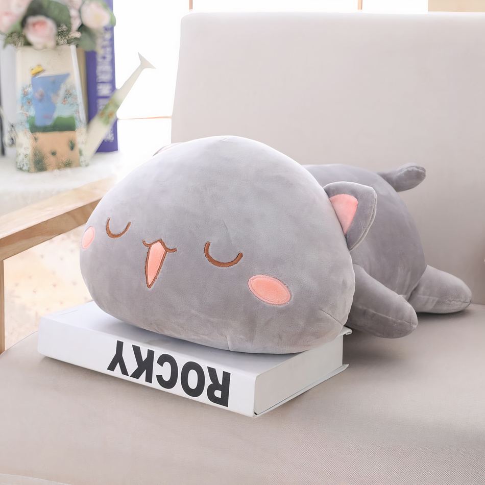 Peluche chat mignon langue dehors douce enfant jeu gris La compagnie de la peluche