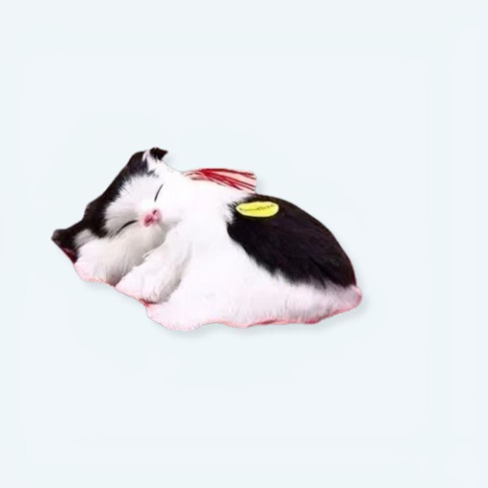 Peluche chat noir et blanc doux sommeil enfant La compagnie de la peluche