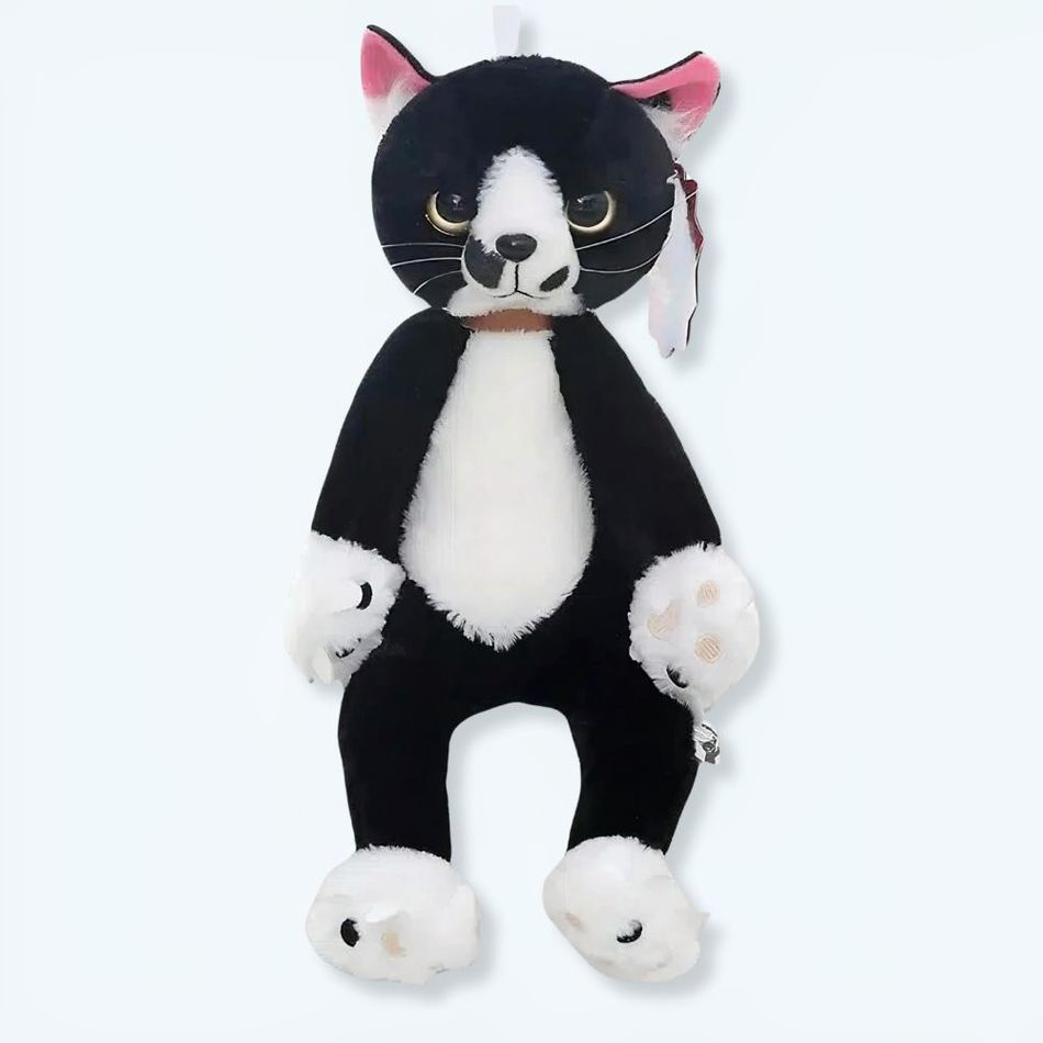 Peluche chat noir et blanc grincheux doux câlin La compagnie de la peluche