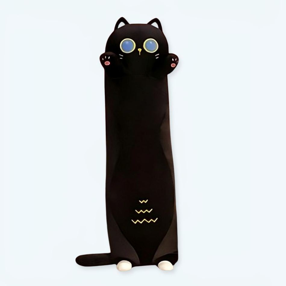 Peluche chat noir long doux câlin confortable maison La compagnie de la peluche