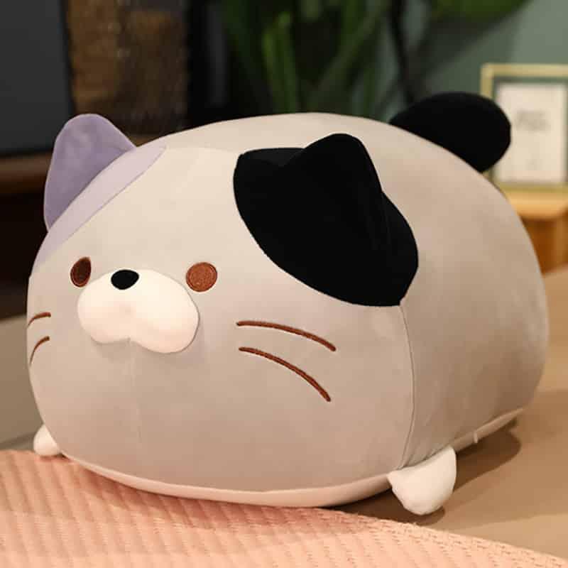 Peluche chat oreiller doux cocooning chambre enfant gris / 50cm La compagnie de la peluche