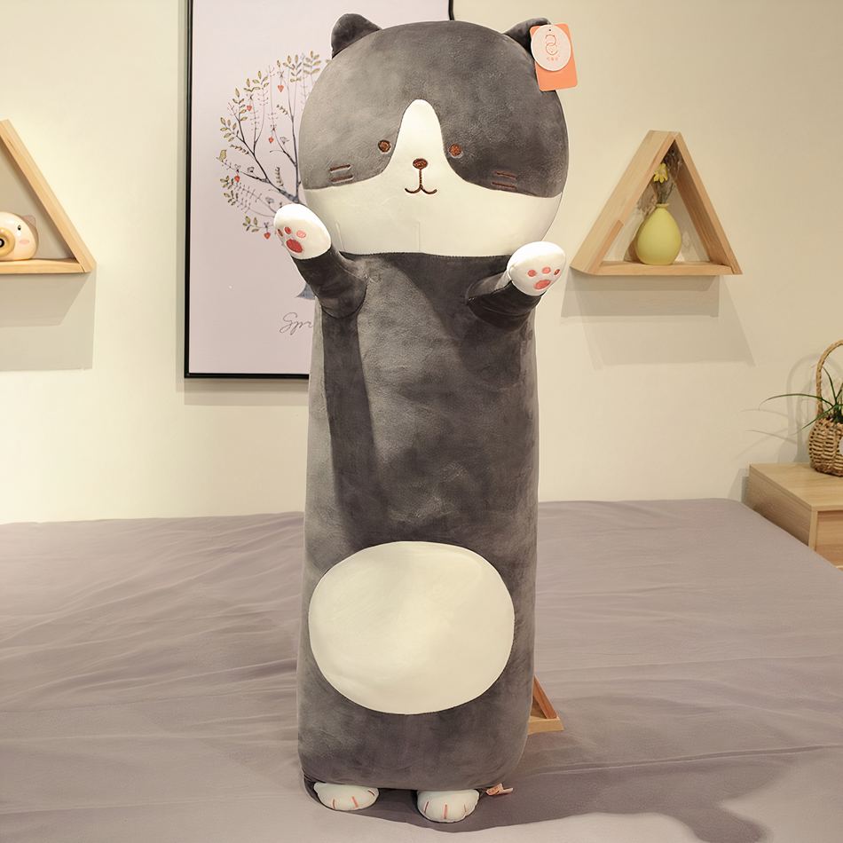 Peluche chat oreiller doux mignon enfant câlin maison 60cm / gris La compagnie de la peluche