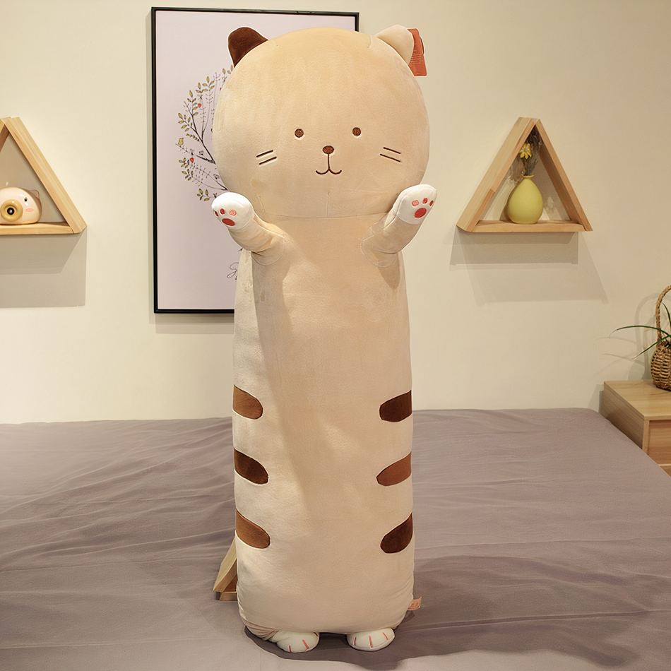 Peluche chat oreiller doux mignon enfant câlin maison 60cm / marron La compagnie de la peluche