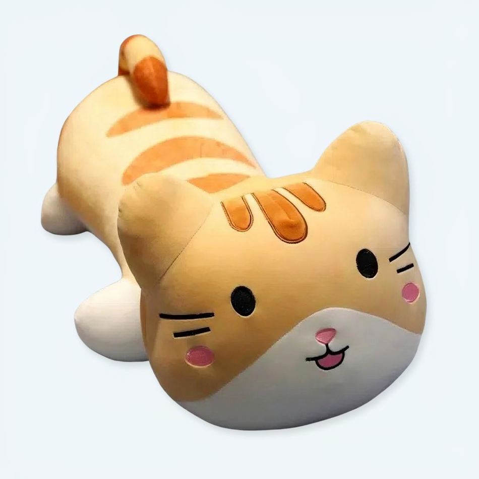 Peluche chat oreiller marron doux câlin chambre cosy 40cm La compagnie de la peluche