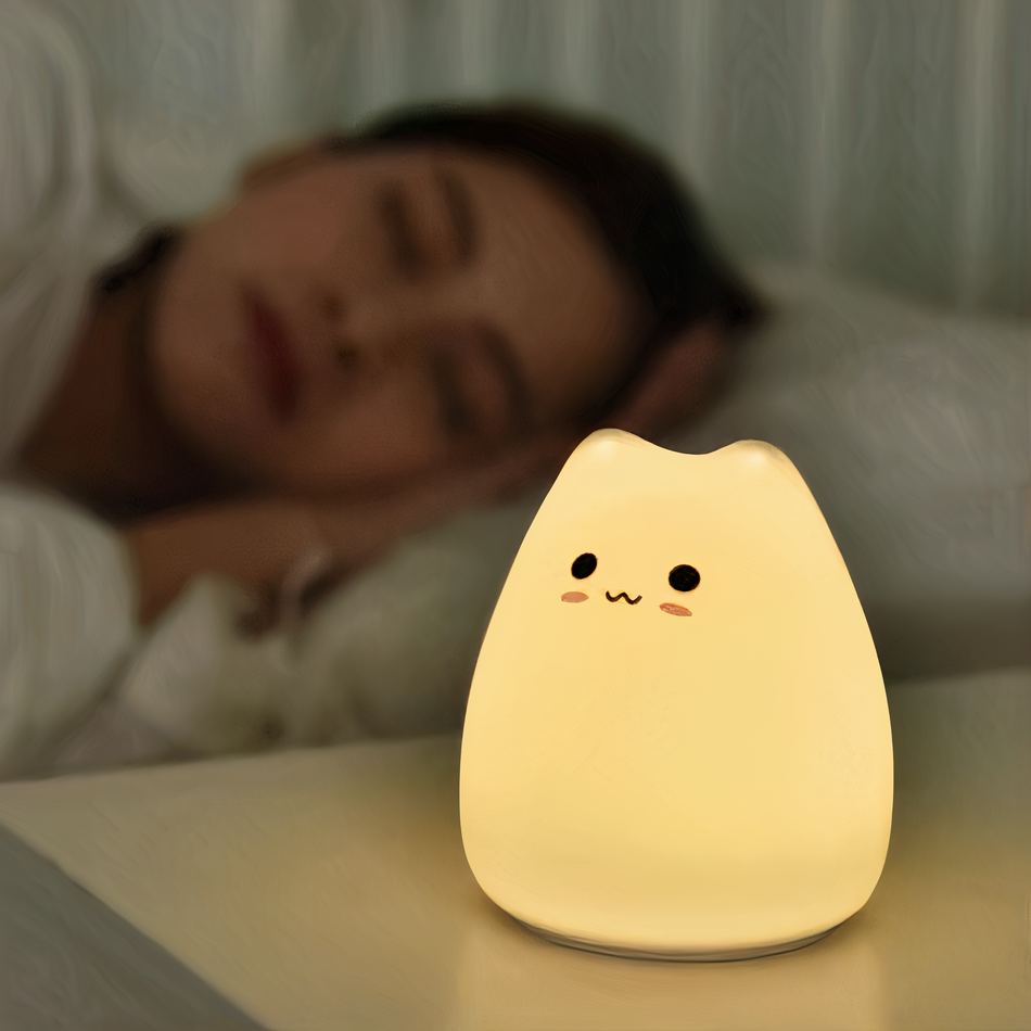 Peluche chat silicone lumineux enfant chambre nuit douce La compagnie de la peluche