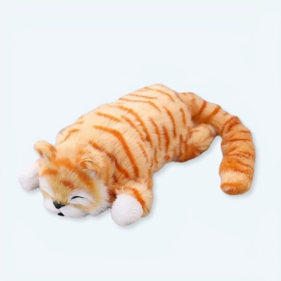 Peluche chat tigré orange doux sommeil câlin enfant La compagnie de la peluche