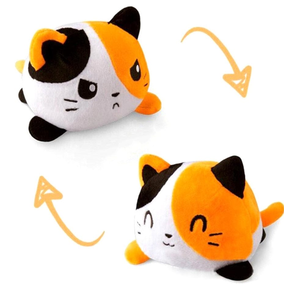 Peluche chats réversible coloré Blanc/Marron/Orange