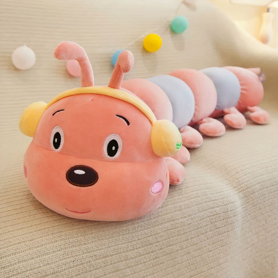 Peluche chenille géante colorée douce déco enfant rose La compagnie de la peluche
