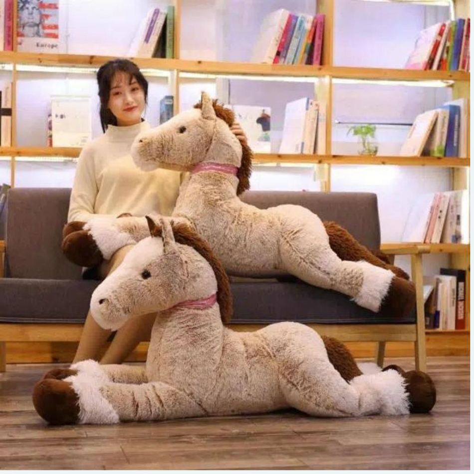 Peluche cheval beige doux enfant confort couchage La compagnie de la peluche