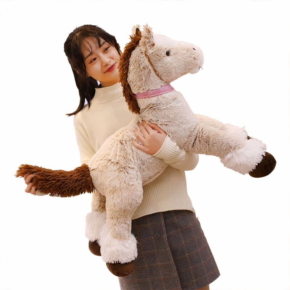 Peluche cheval beige doux enfant confort couchage La compagnie de la peluche