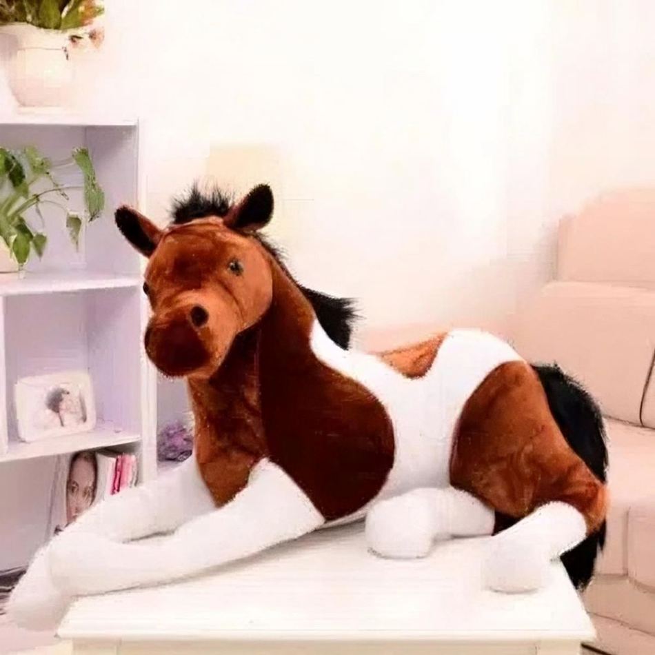 Peluche cheval doux blanc marron enfant câlin La compagnie de la peluche