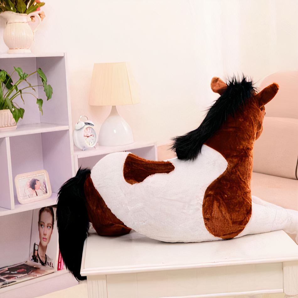 Peluche cheval doux blanc marron enfant câlin La compagnie de la peluche