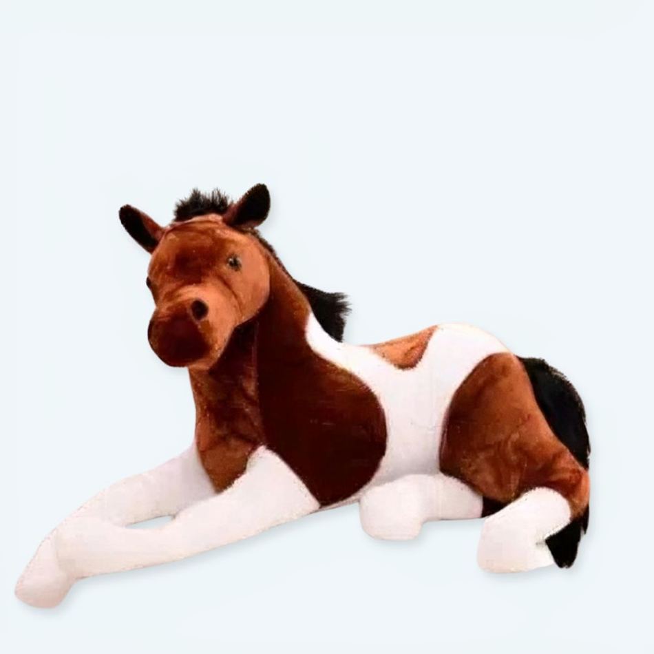 Peluche cheval doux blanc marron enfant câlin La compagnie de la peluche