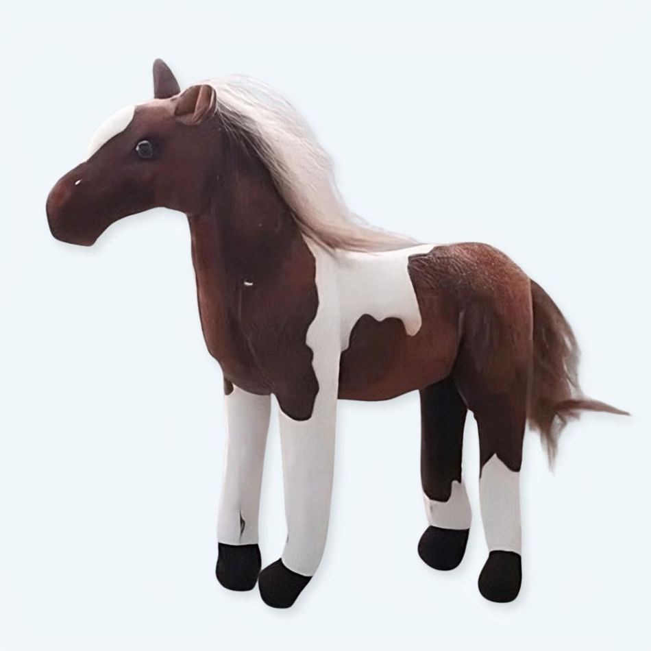 Peluche cheval doux marron blanc câlin enfant 30cm La compagnie de la peluche