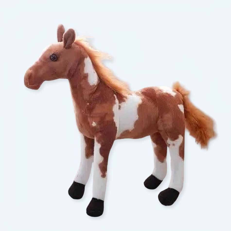 Peluche cheval doux marron blanc enfant câlin jouet 30cm La compagnie de la peluche