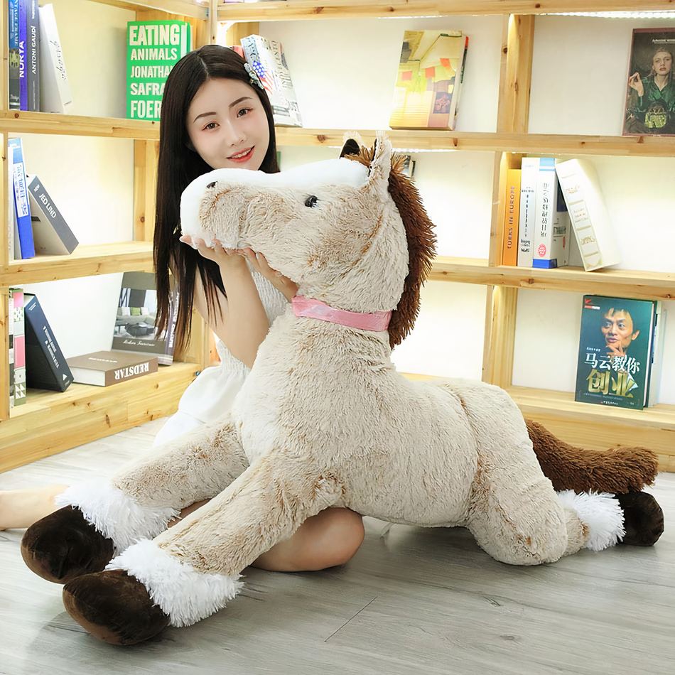 Peluche cheval marron blanc doux câlin enfant animaux 120cm La compagnie de la peluche