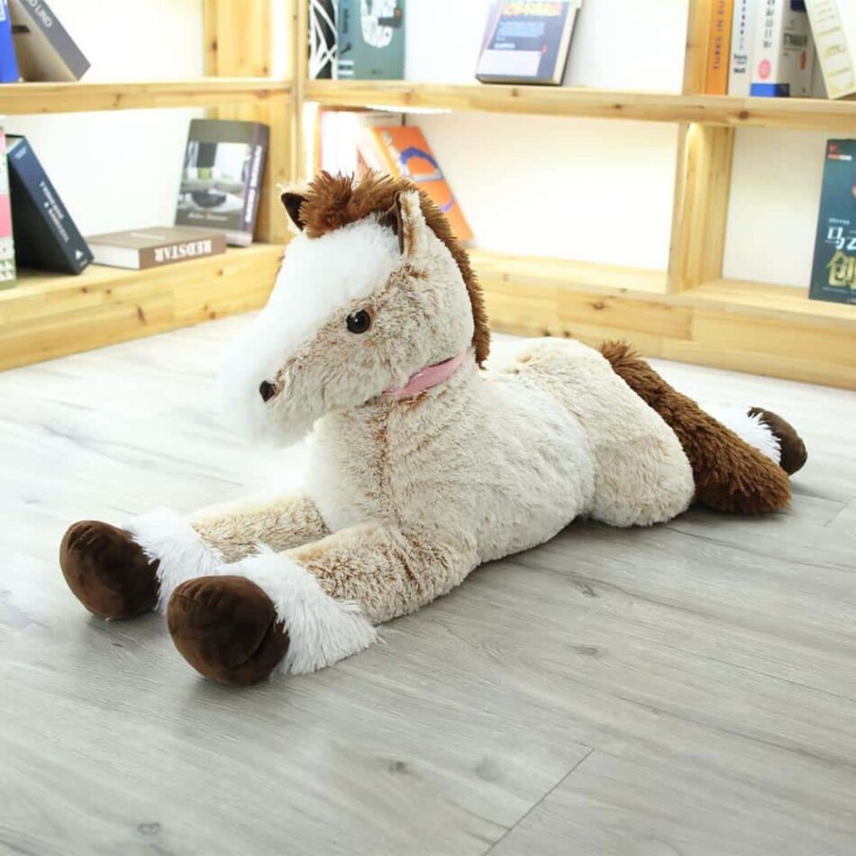 Peluche cheval marron blanc doux câlin enfant animaux 90cm La compagnie de la peluche