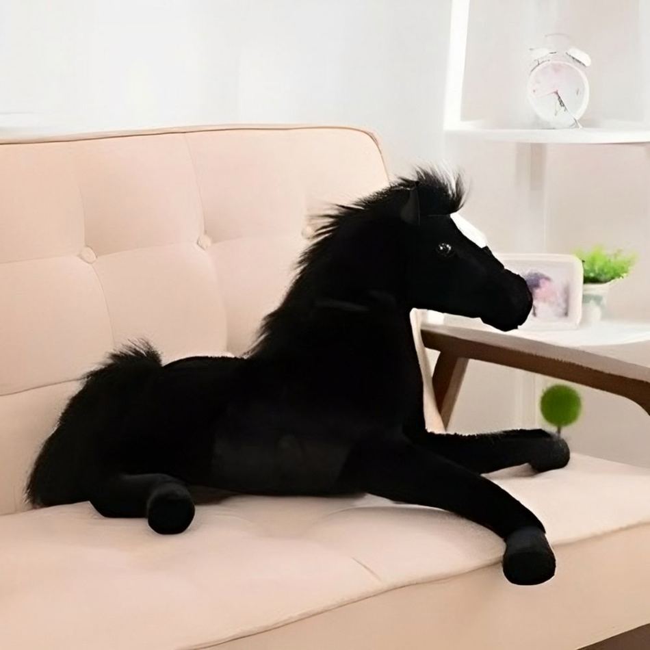 Peluche cheval noir doux enfant câlin velours élégant La compagnie de la peluche
