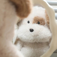 Peluche chien beige et marron à fourrure