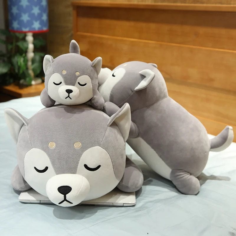 Peluche chien shiba inu gris