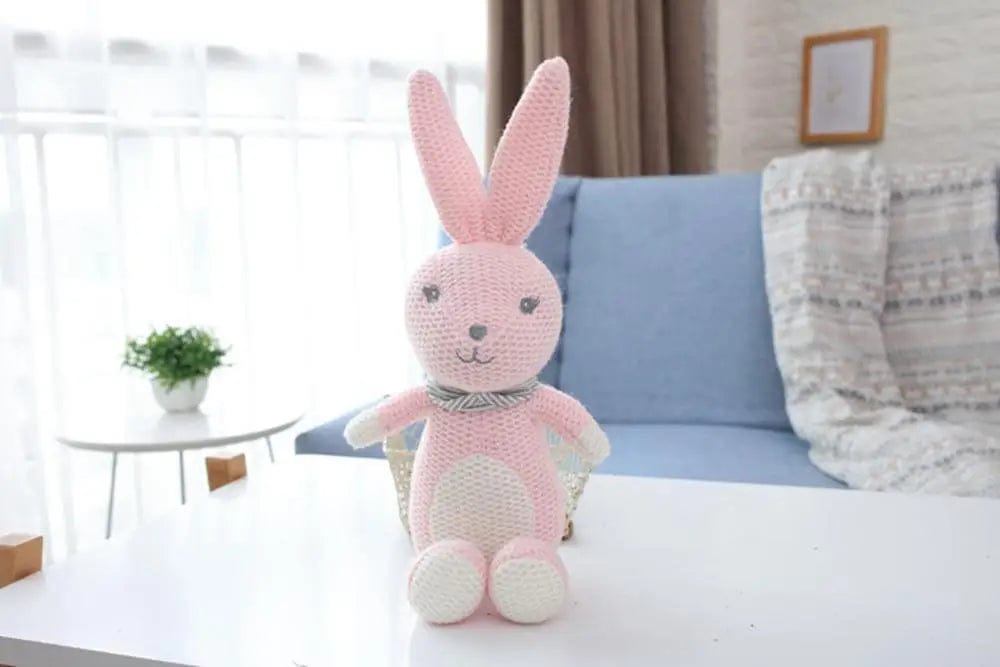 Peluche cochet lapin tout rose Knitted rabbit