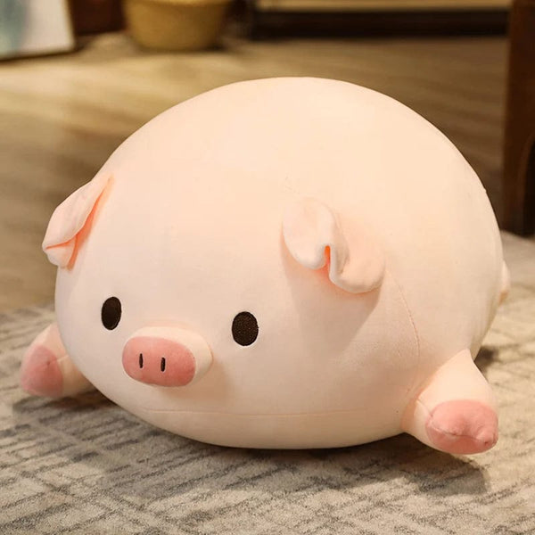 Peluche cochon allongé aux yeux ouverts 75cm