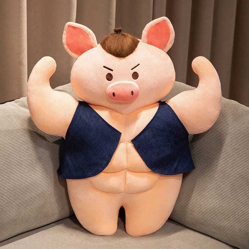 Peluche cochon bodybuildé bien habillé brun 55cm