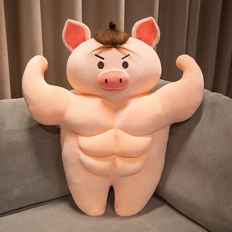 Peluche cochon bodybuildé brun 55cm