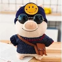 Peluche cochon bonnet smiley doux hiver enfant La compagnie de la peluche